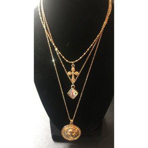 3 Tier Necklace Lion/Cross/Rhinestone